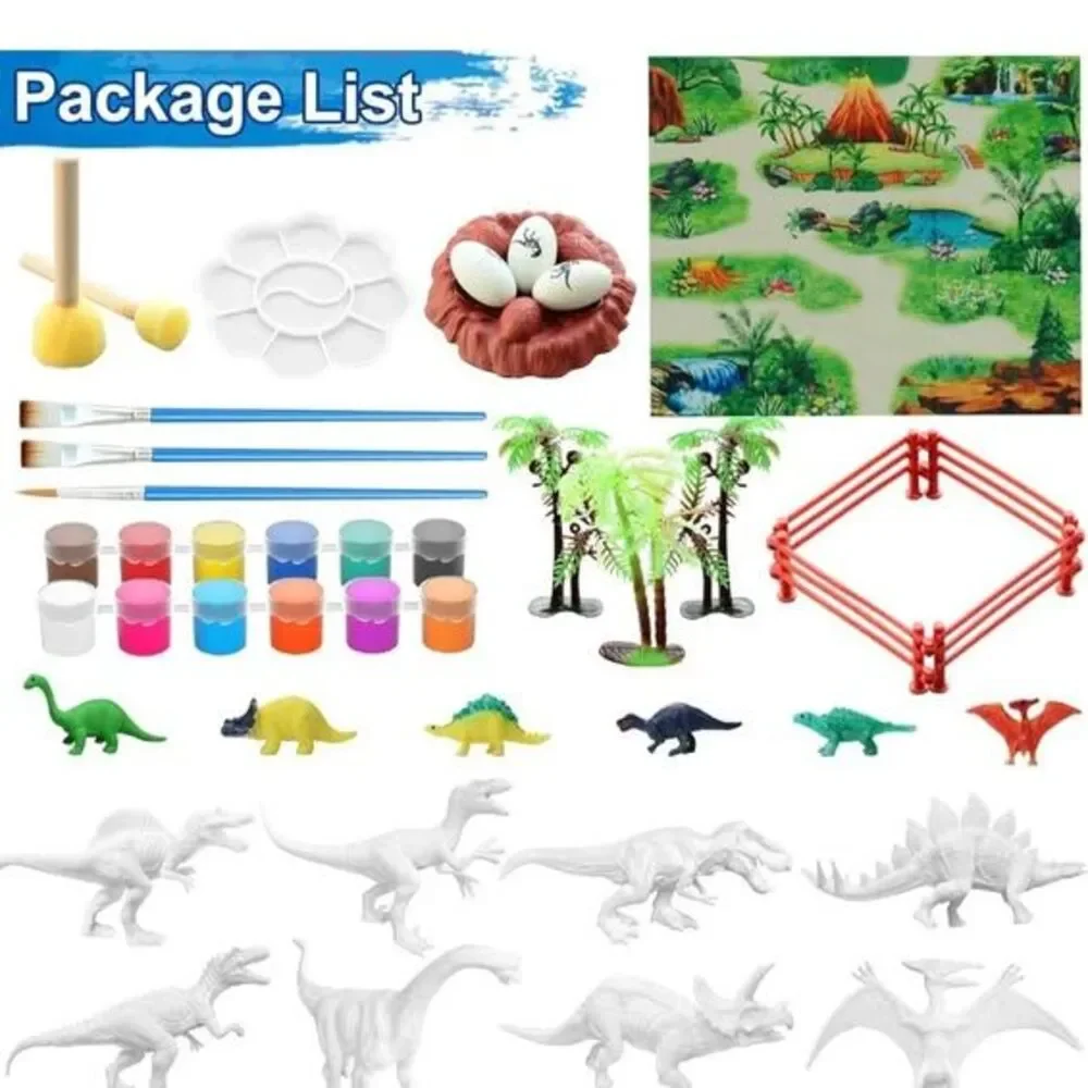 Dinosaur Painting Kit for Kids w/ Dino Trivia-Dinosaur Crafts for Kids T-Rex Set